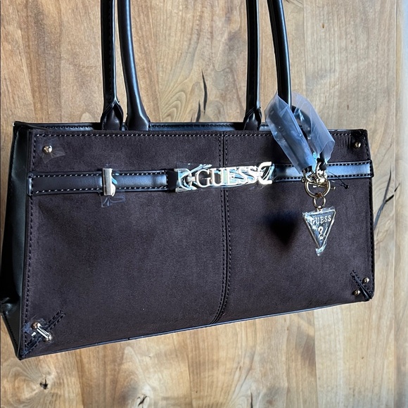 Guess | Chocolate Brown Satchel w/Iconic Logo Bag Charm - Picture 16 of 17